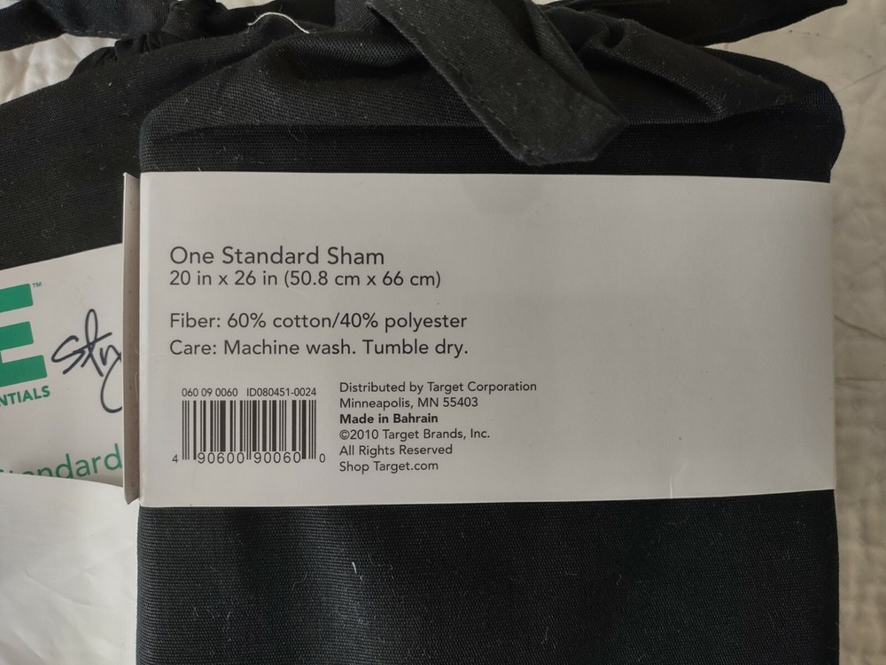 Black Target Standard Pillow Shams solid cotton blend 20x26"