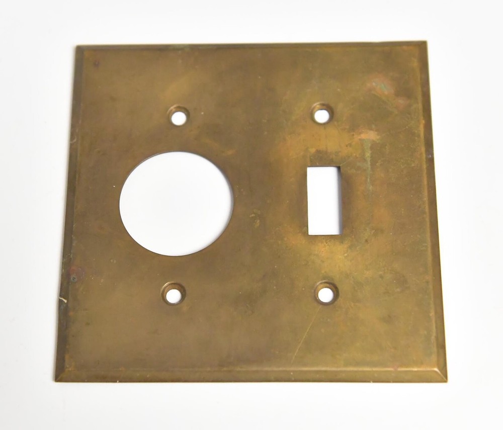 VINTAGE BRASS DOUBLE SWITCH COVER FACE PLATE HOME DECOR