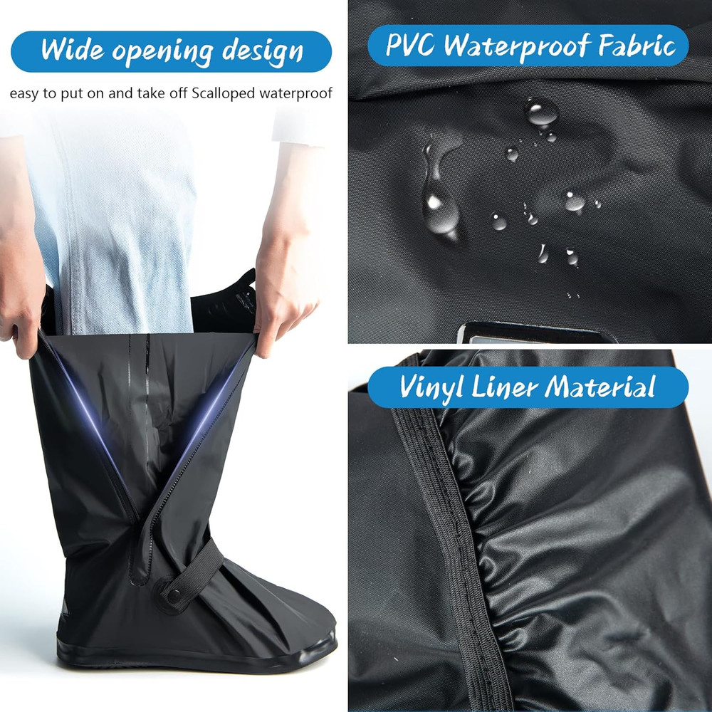 Rain Boot Waterproof Covers with Safety Reflector Reusable Foldable Non-Slip