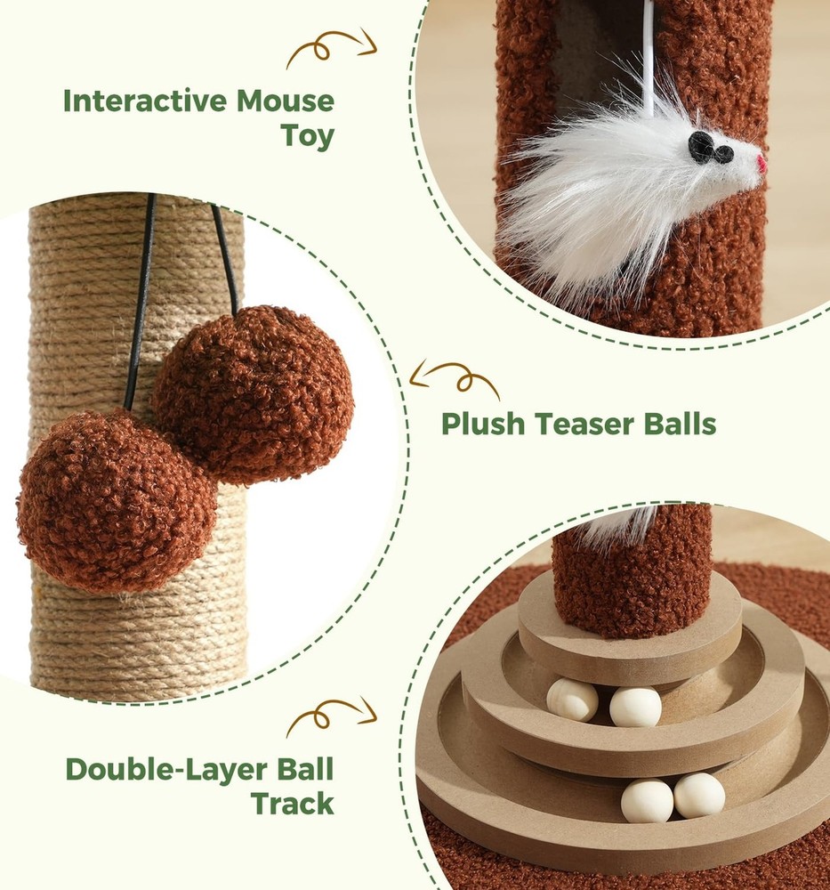 Made4Pets 35" Tall Cat Scratching Post with Sisal Rope, Interactive Hanging B...