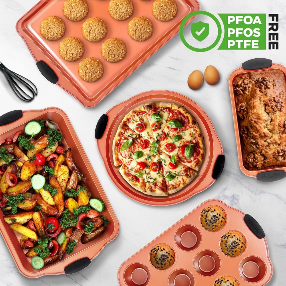 NutriChef 8 Piece Baking Pans Set - Copper (Open Box)