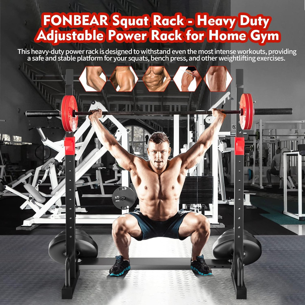 FONBEAR Adjustable Squat Rack, Barbell Rack, Bench Press 550 LBS Max Load Multi-