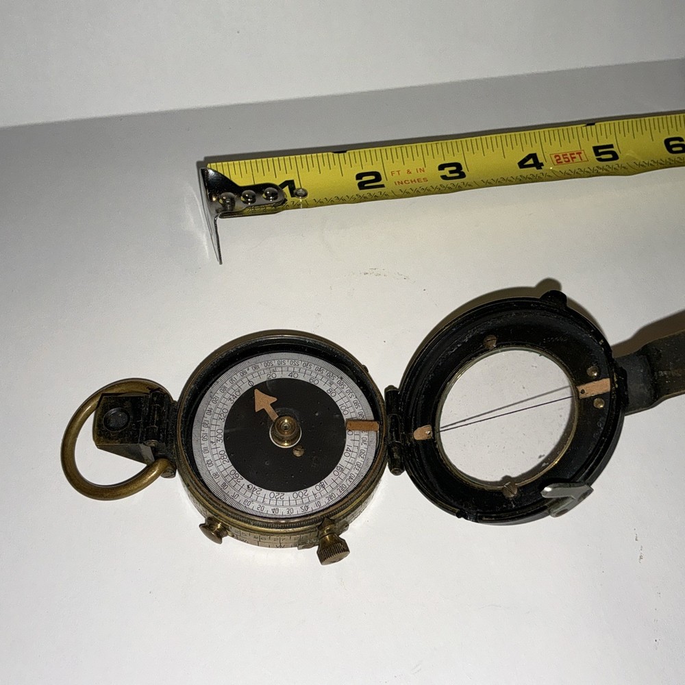1918 US Engineer Corps WWI Compass C-E No 9991 Solid Brass Antique With Case