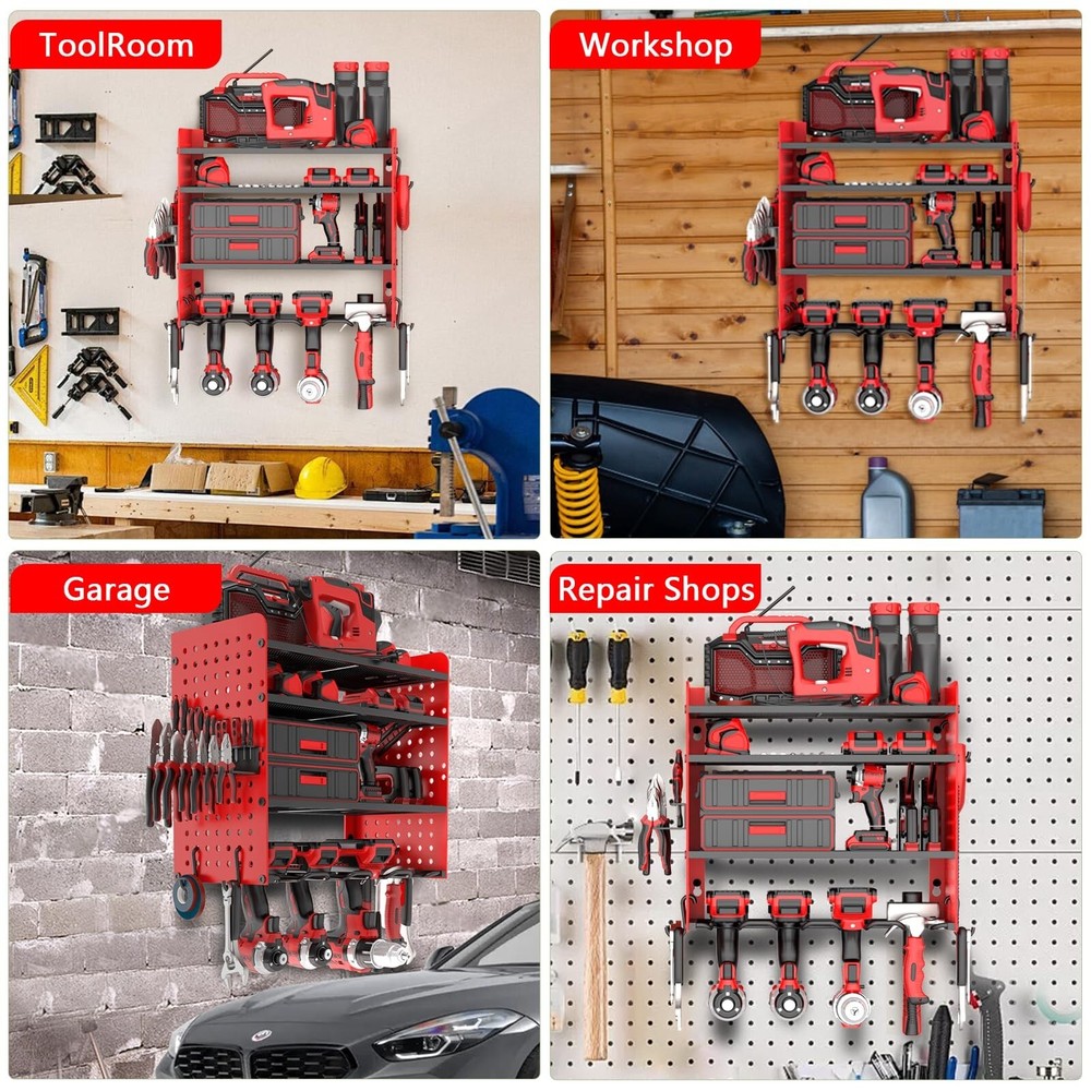 Tool Organizers and Storage 4-Layer Garage Tool Organizer Wall Mount Power To...