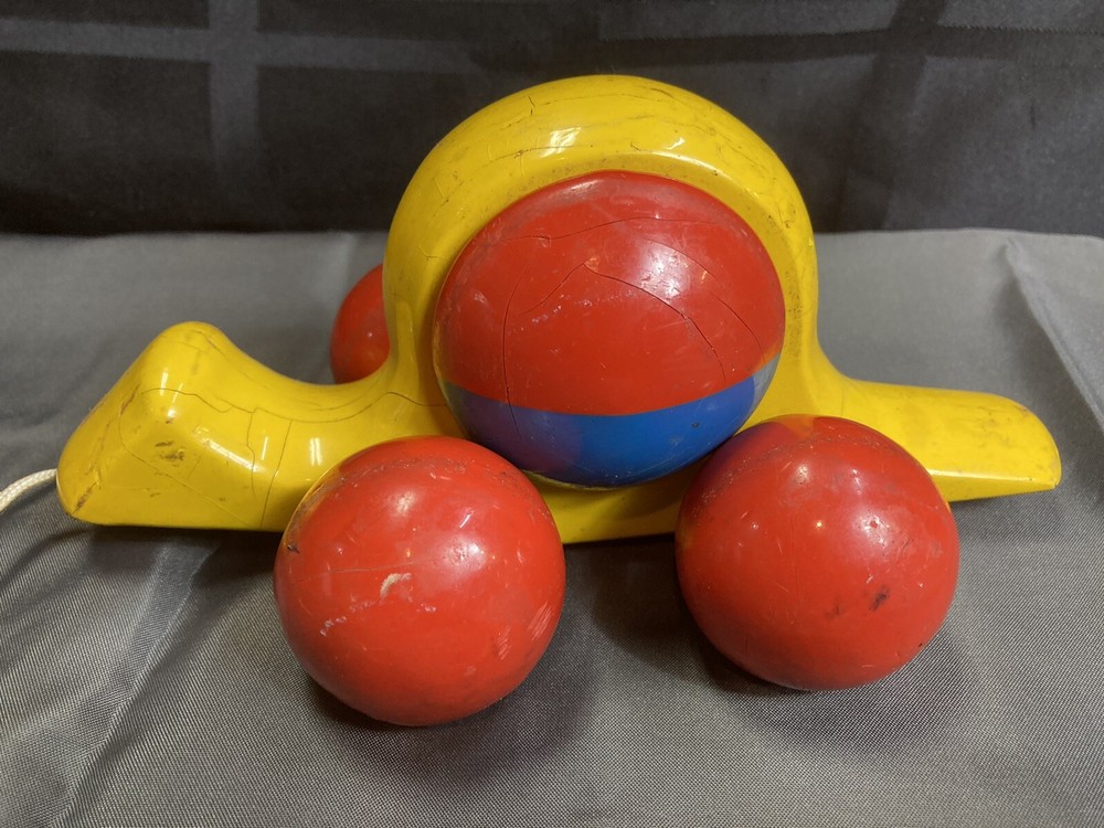 Vintage Wood Snail Pull Toy Primitive Pull Along Toy