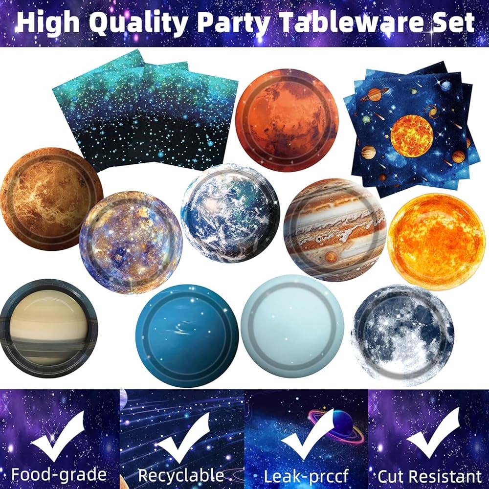Space Theme Party Decorats Galaxy Planet Outer Space Disposable Plates
