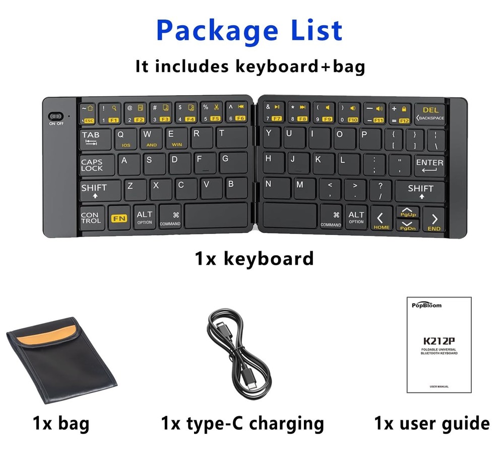 Foldable Bluetooth Keyboard Rechargeable Full Size Ultra Slim Storage Bag