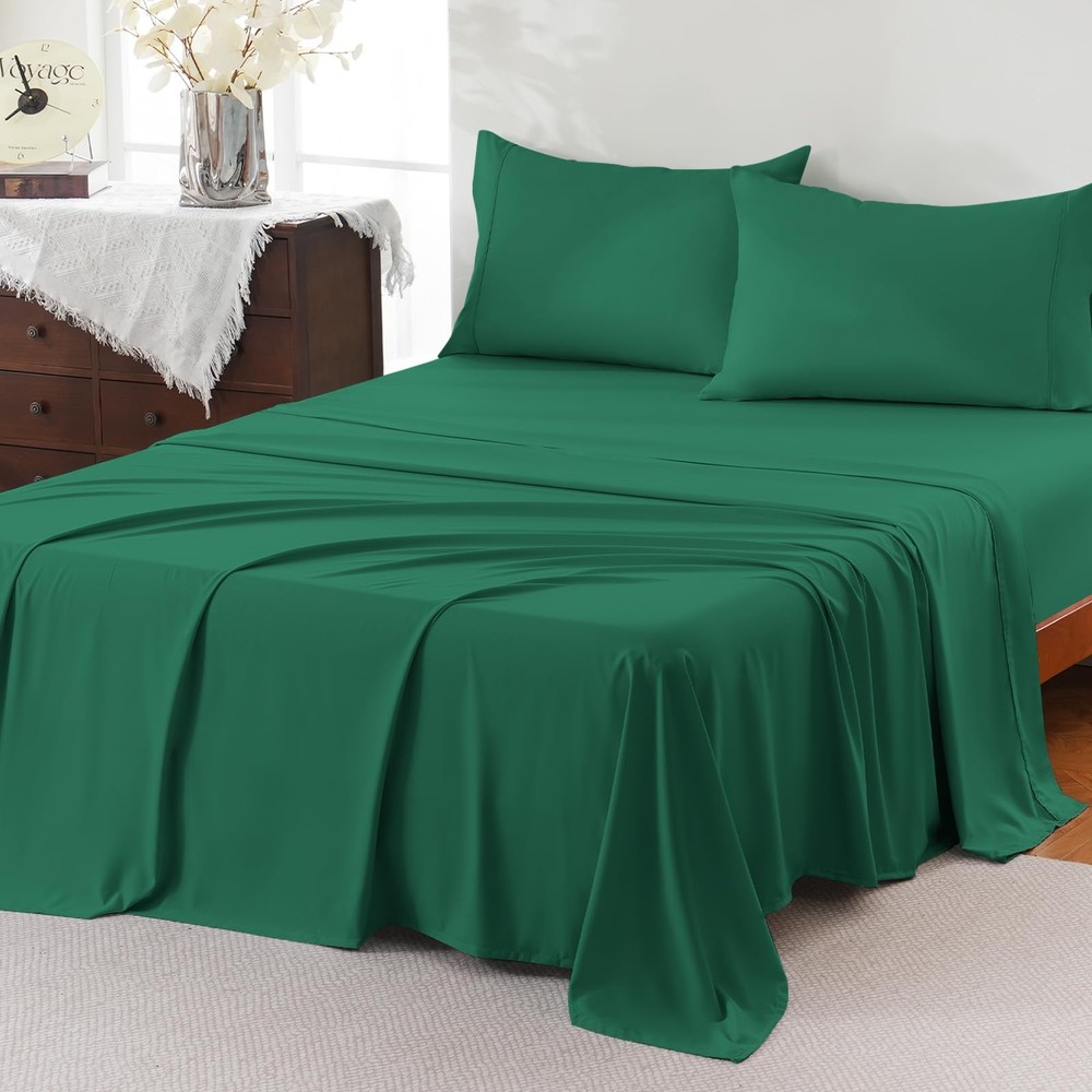 Queen Sheet Set,4 Pieces Hotel Luxury Breathable Soft Microfiber Bedsheets, A...