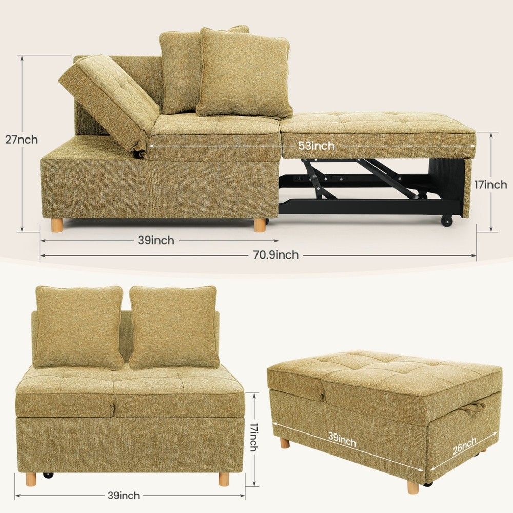 4-in-1 Folding Ottoman Sofa Bed, Convertible Chair Multi-Function Sleeper Sofa:】