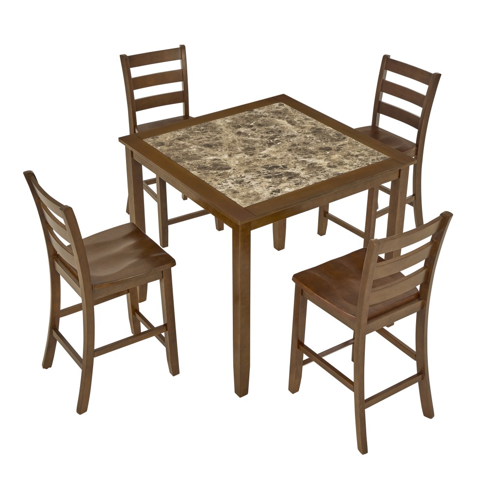 For Dining Room 5 Piece Dining/Bar Table Set - Retro-Style Breakfast Table Brown