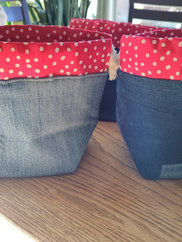 Recycled denim drawstring bag, Upcycled Drawstring, small project bag