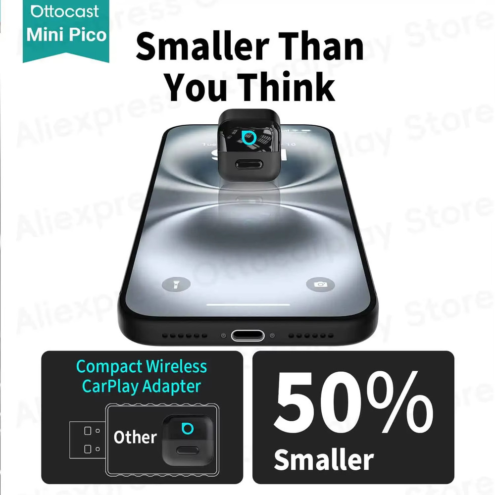 Mini Pico Wireless CarPlay Android Auto Adapter WiFi6 USB Plug & Play