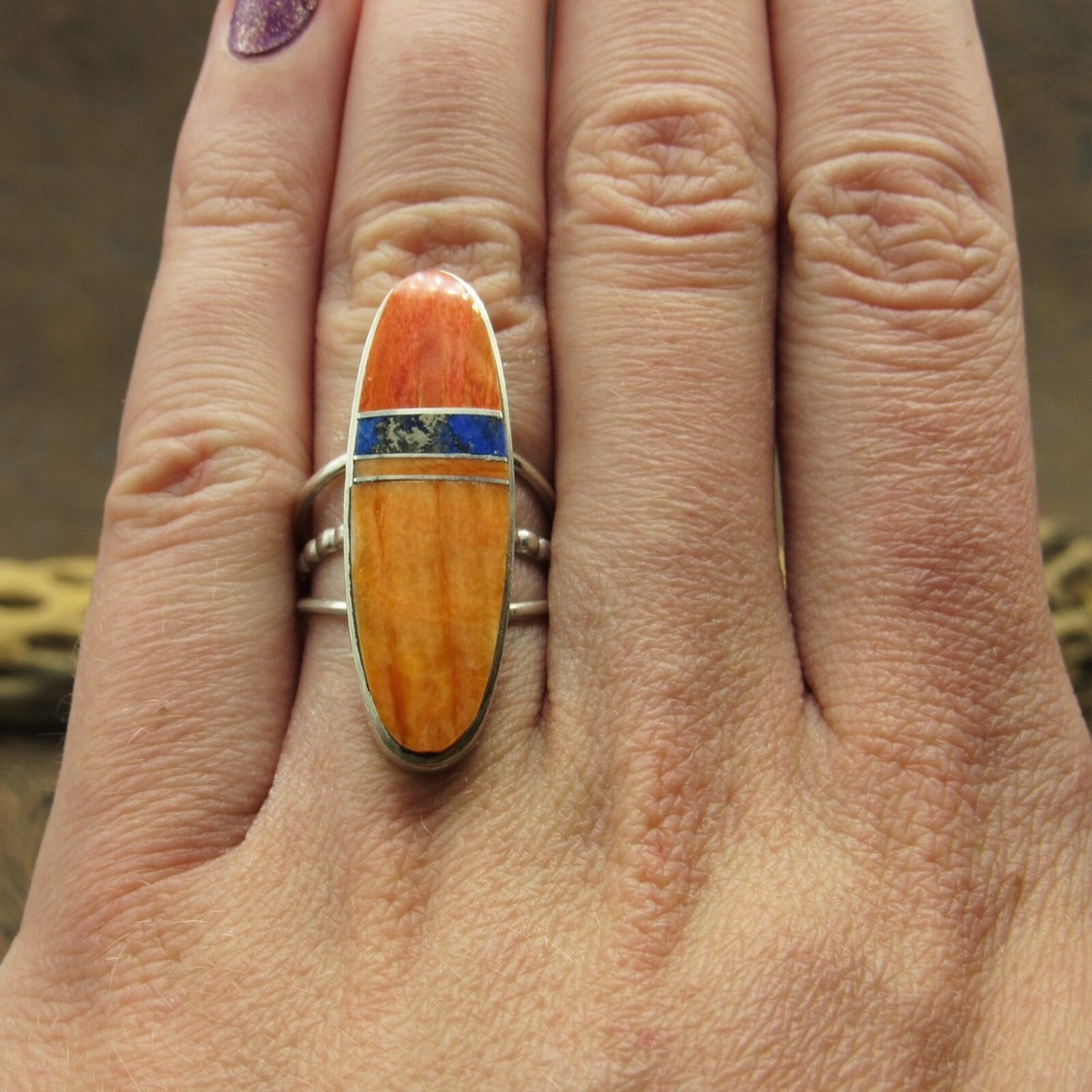 *Sterling Silver Lapis Spiny Oyster Ring Size 5.75