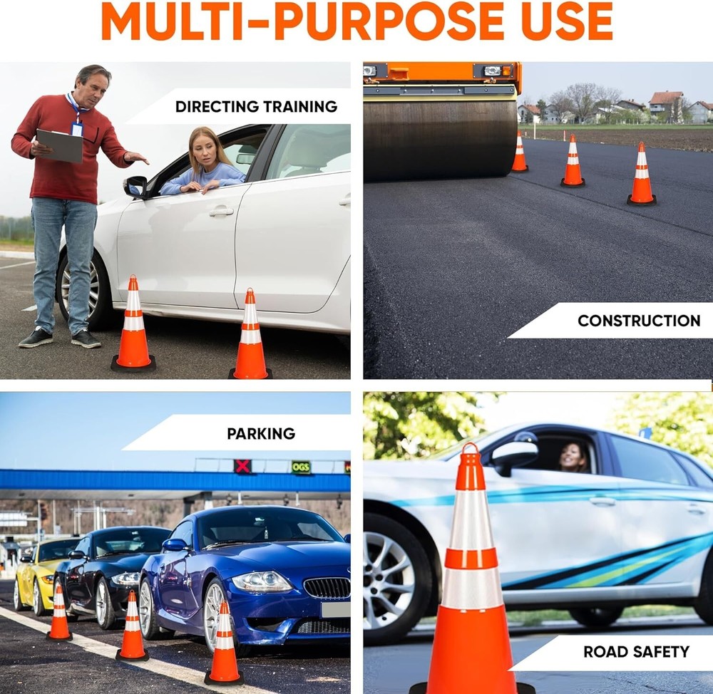 Pyle 28" PVC Cone - 6 Pieces High Visibility Structurally Stable (Orange)