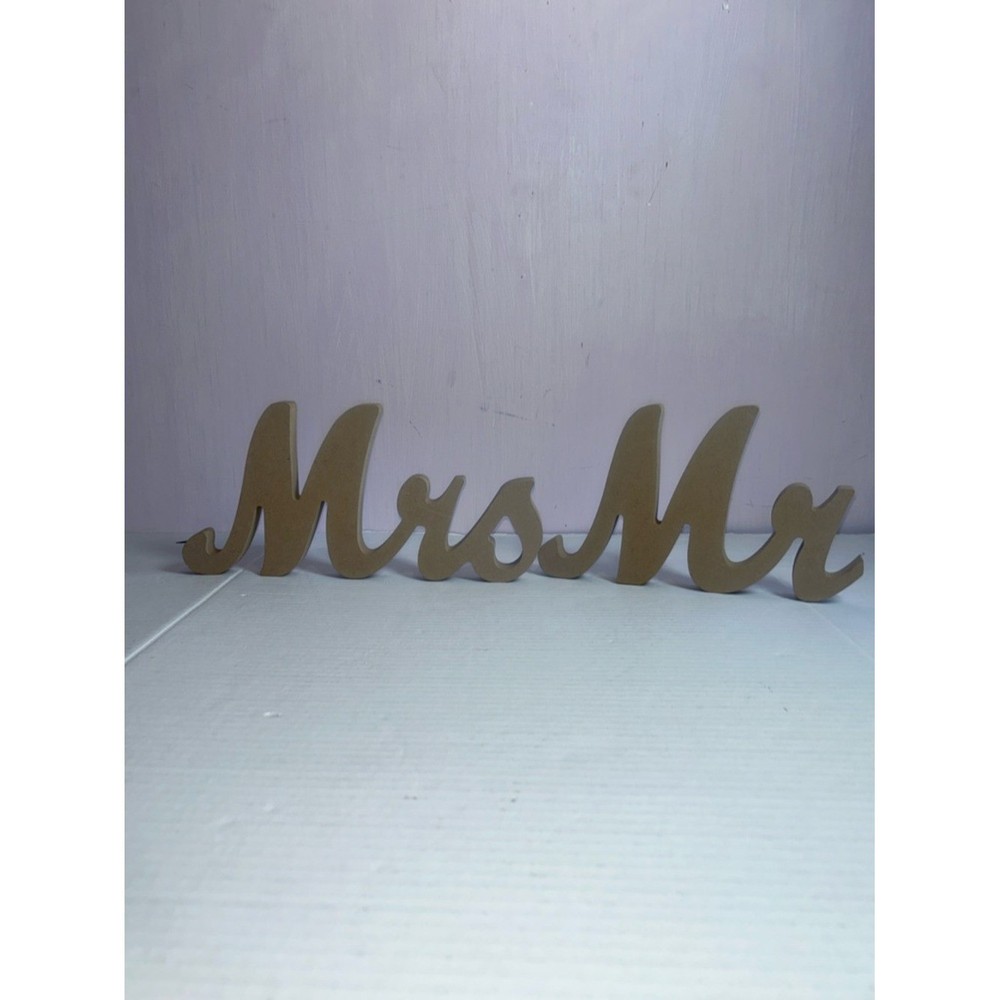 Script 'Mrs Mr' Wooden Table Decor.