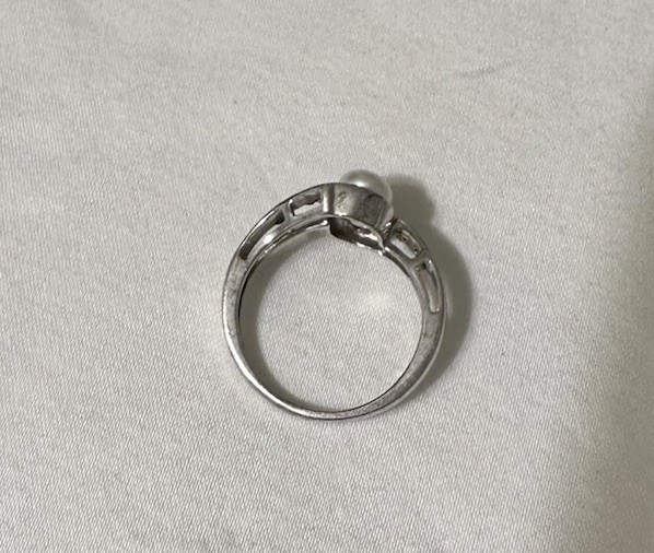 STERLING SILVER PEARL & CZ BYPASS SETTING RING SIZE 7