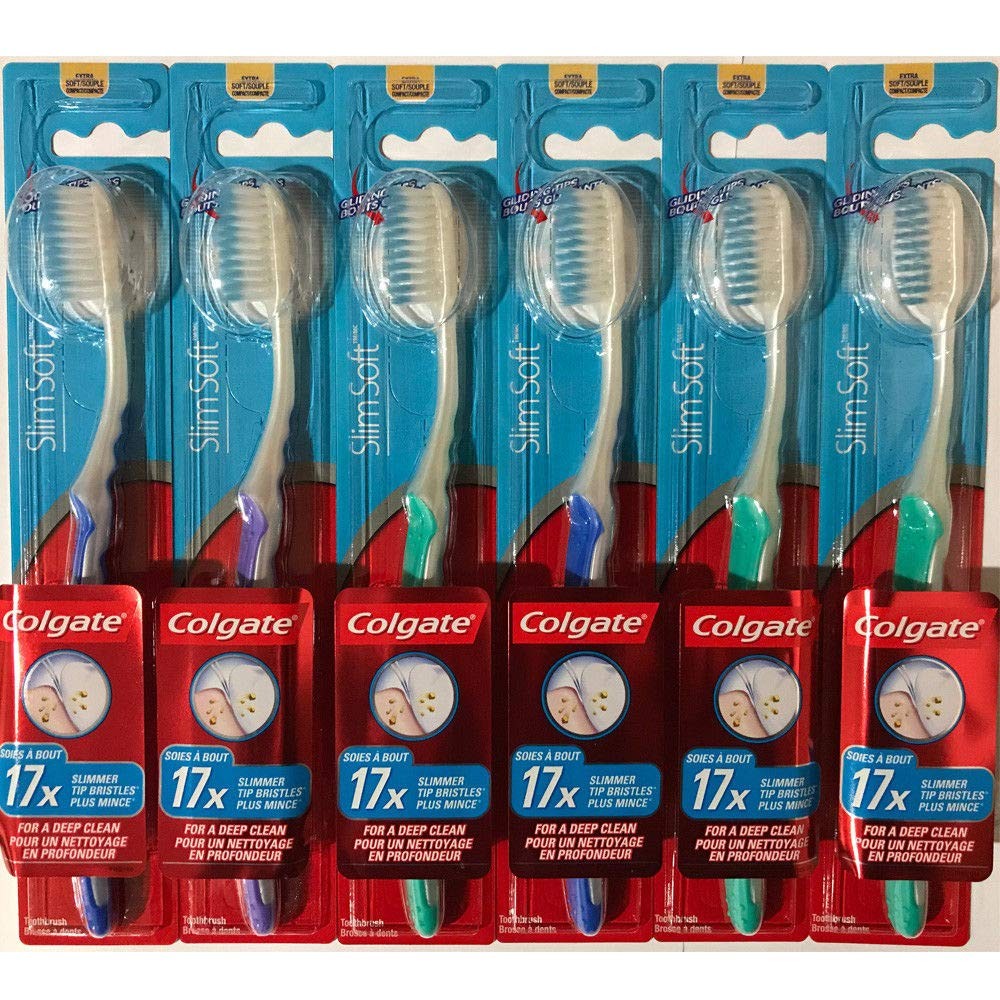6-Pack Colgate Slim Soft Gliding Tips Toothbrush, Extra Soft, Compact Head