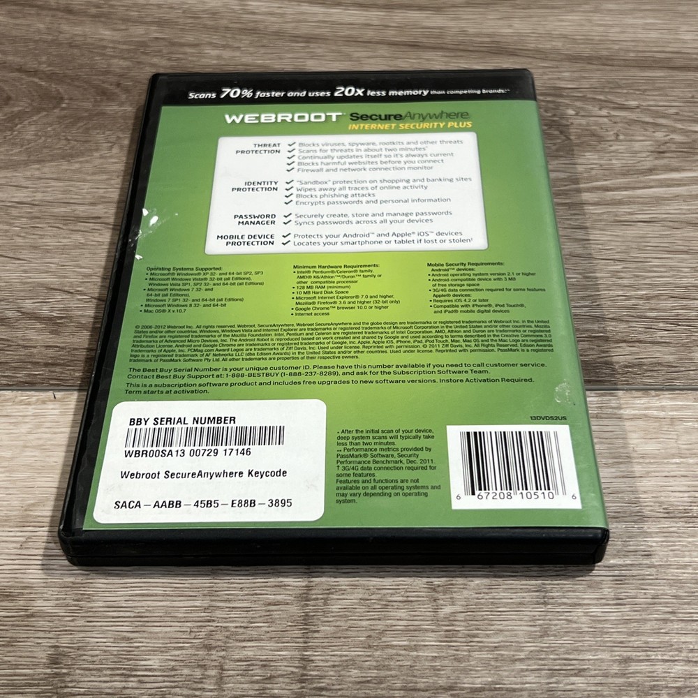 Webroot- Secure Anywhere Internet Security - WINDOWS 8 - PC/Mac/Mobile - DVD