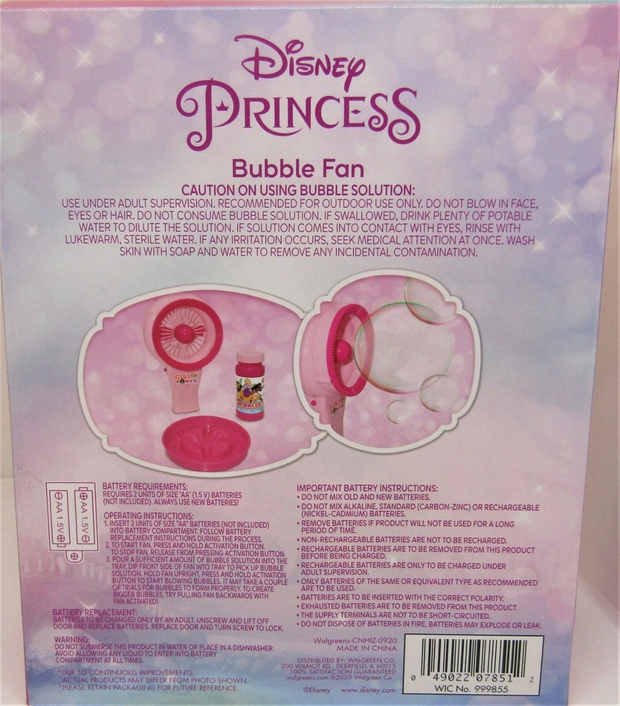Disney Princess Bubble Fan, NIB.