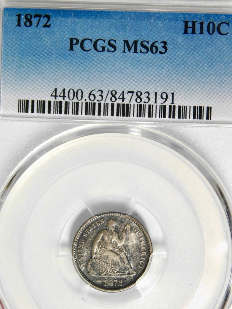 🗽🌚💎🇺🇸😎PCGS MS63 1872 SEATED LIBERTY HALF DIME