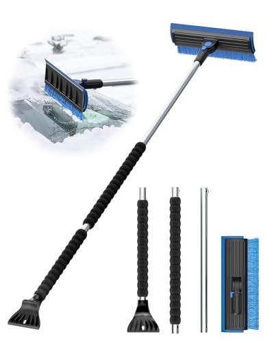 Extra Long 55.7" Ice Scraper for Car Windshield, Multi-Functional Snow Brush wit