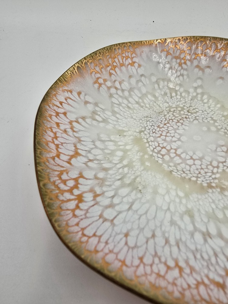 Enamel On Copper Dish 6 5/8” Wavy Signed