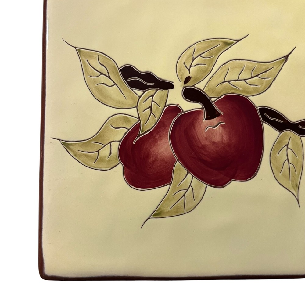 Handcrafted Ceramic Trivet Tile Apple Design Kitchen Home Decor Rustic 6 1/4 in
