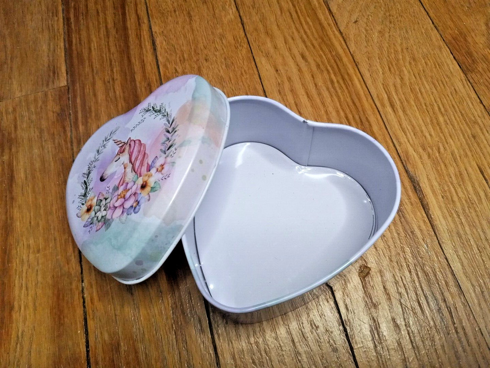 Unicorn Storage Tin Heart Shaped Small Decorative Unbranded Container