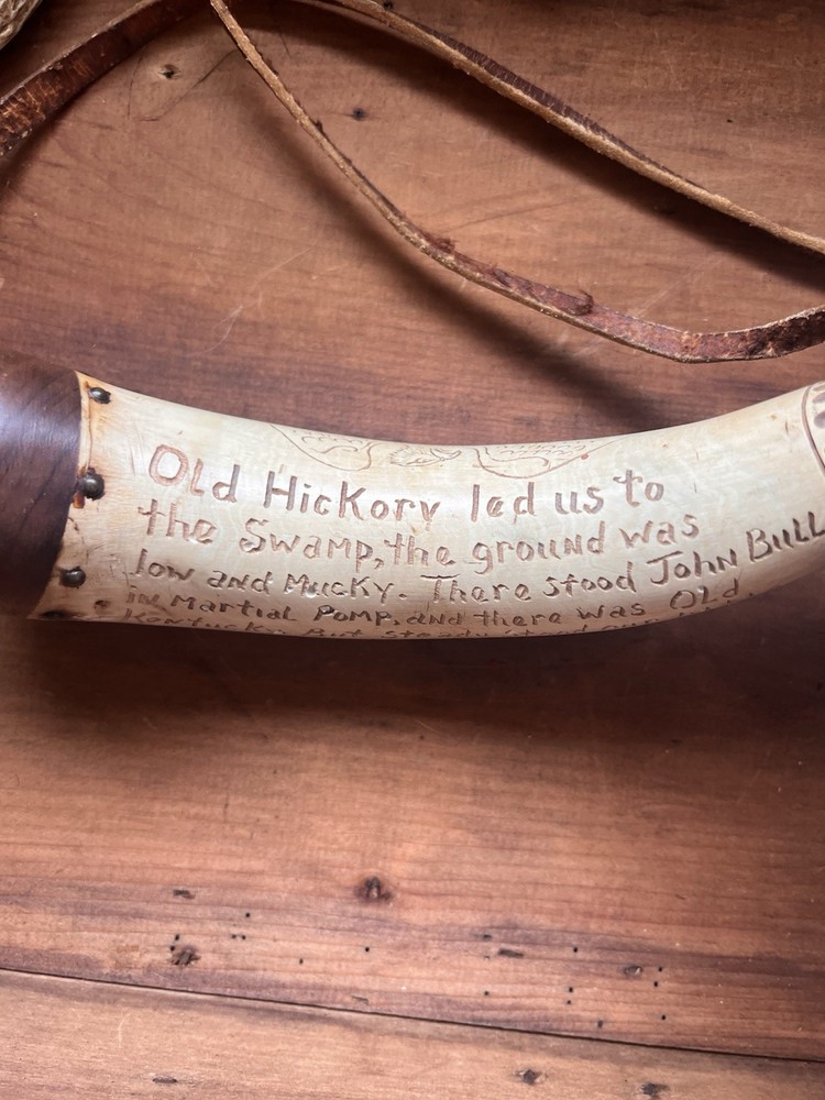 Vintage Scrimshaw Powder Horn & Muzzleloader Tools - Half Horse Half Alligator