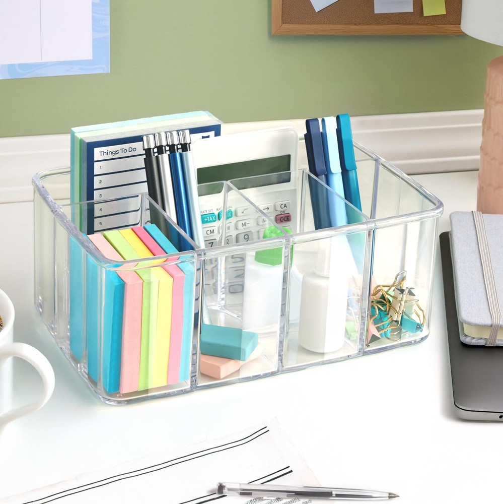5-Compartment Clear Plastic Organizer | Rectangular Divided Makeup and Vanity...