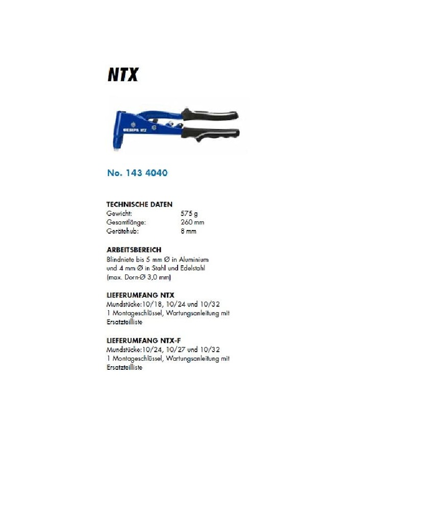 | Large Blind Riveter Set NTX | With 12 Common Rivet Dimensions in Practical...