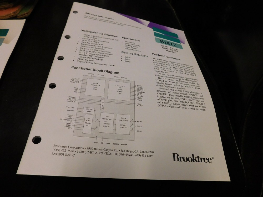 Electronics Specification Guide Brooktree BT812 NTSC PAL Decoder