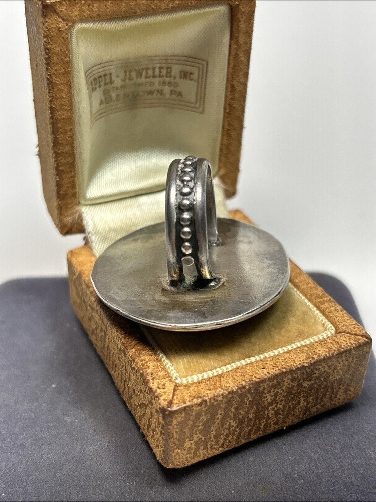 Large Native American Sterling Silver & Turquoise Twisted Cable Circle Ring