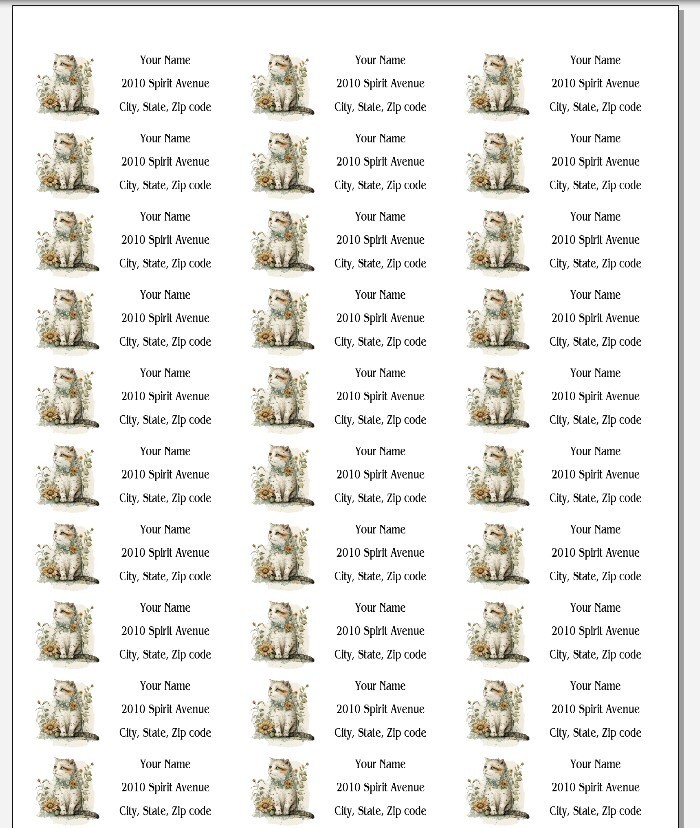 150 Primitive Cat Flowers Mailing Return Address Labels Personalize