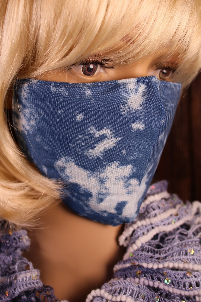 Bleached Denim Face Mask Comfortable Cotton with Adjustable Ear Loops
