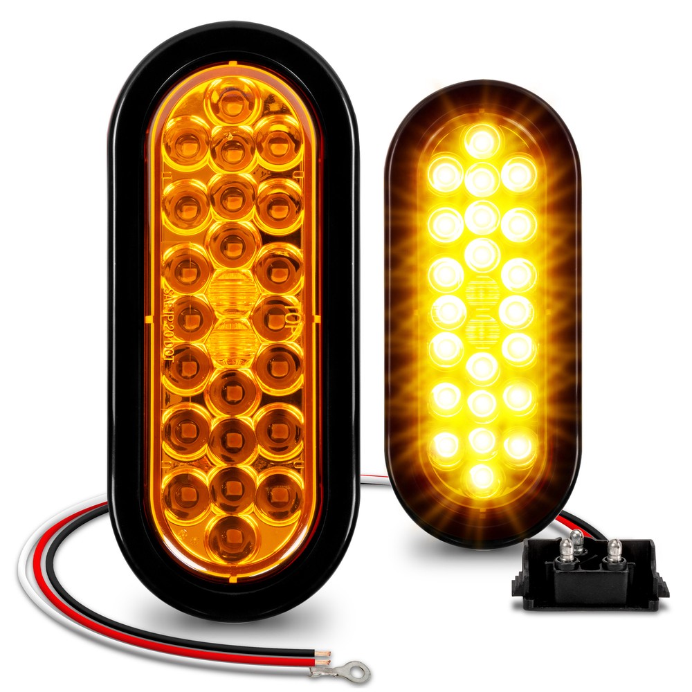 2pc 6" Oval Amber 24 LED Trailer Tail Light Sealed Grommet Plug Submersible DOT