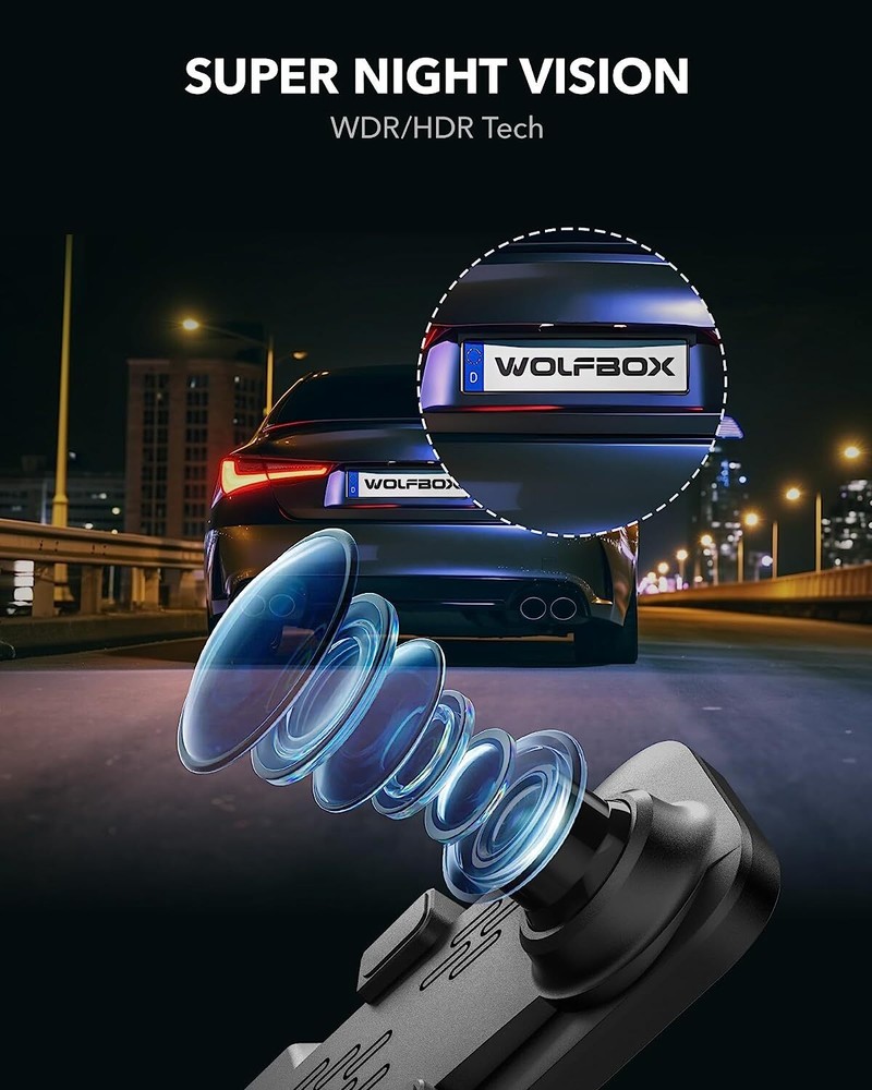 WOLFBOX 4K G840S Mirror Dash Cam Front and Rear, with WDR Camera Hardwire Kit