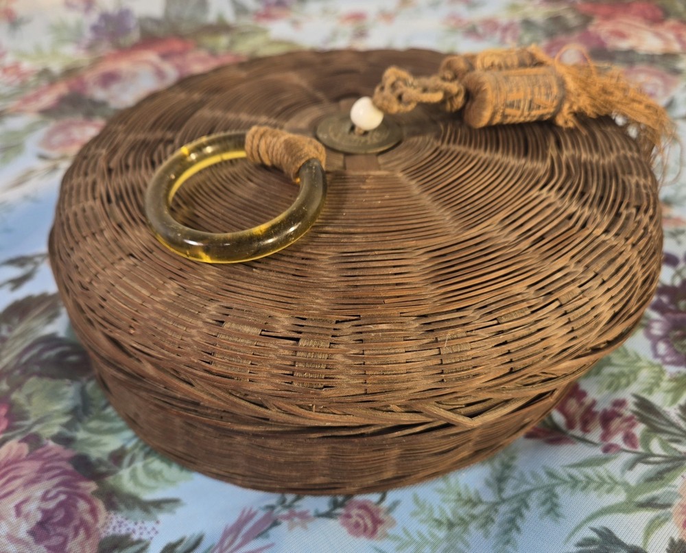 Vintage Wicker Chinese Sewing Basket