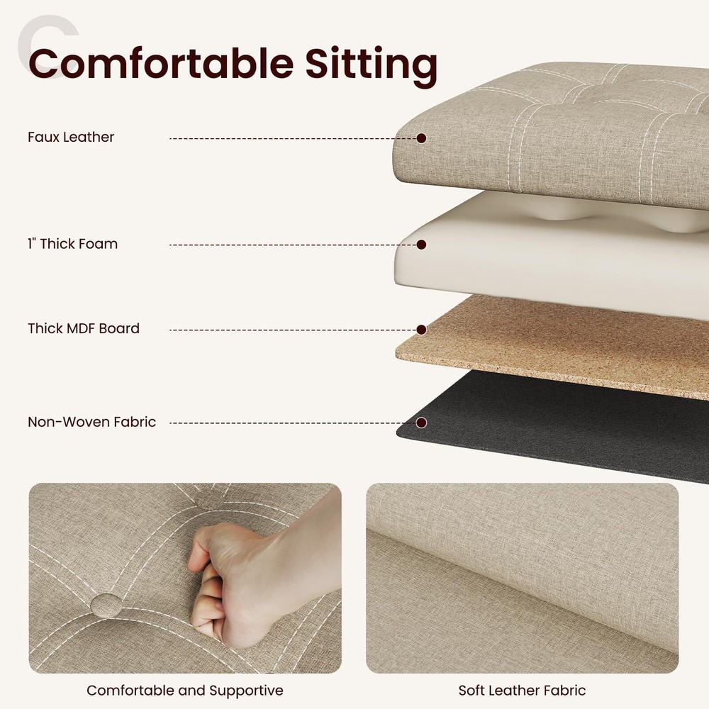 15 Inches Storage Ottoman Cube Foldable Storage Boxes Footrest Step Stool Padded