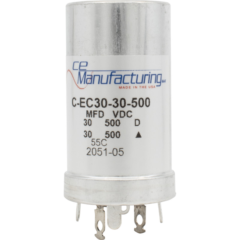 Capacitor, CE Mfg., 500V, 30/30µF, Electrolytic