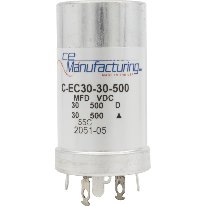 Capacitor, CE Mfg., 500V, 30/30µF, Electrolytic