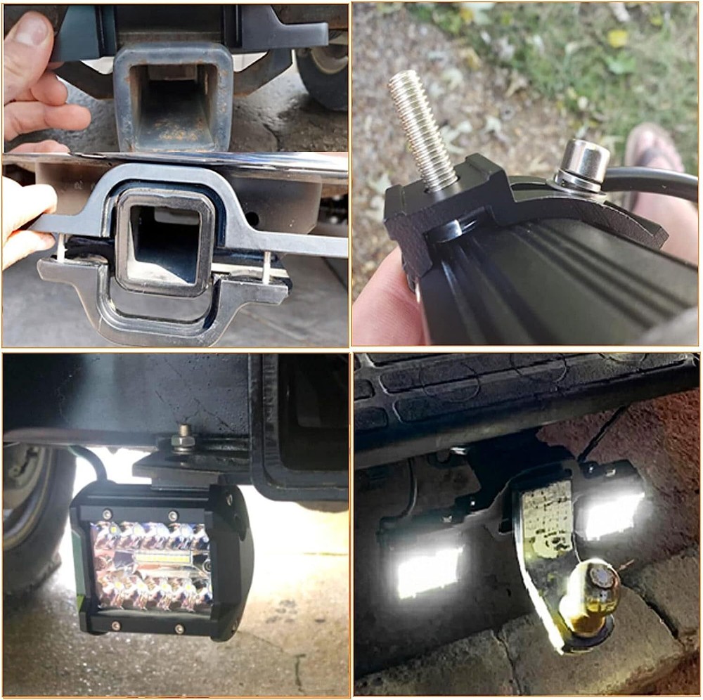 Trailer Tow Hitch Mount Bracket + 4'' LED Combo Beam Offroad Work Reverse Lights