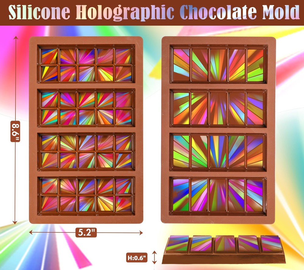 Webake 2pcs Holographic Chocolate Molds, Silicone Standard,