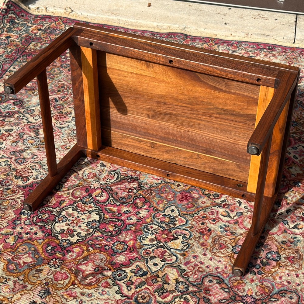 Mid-Century Modern Gunlocke Solid Walnut Floating Top Side Table Jens Risom