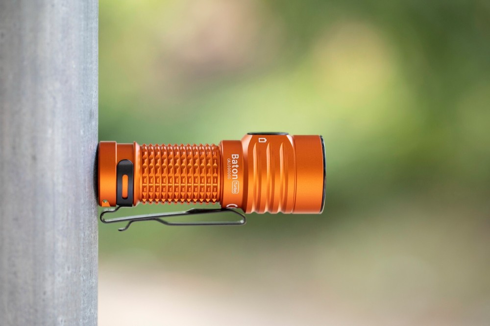 Olight Baton Turbo Orange Compact EDC Flashlight, 510m Long Range Beam, 1000 Lu