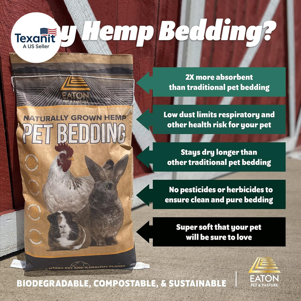 , Naturally Grown Hemp Pet Bedding for Chickens, Nesting Boxes, Rabbits, Hamster