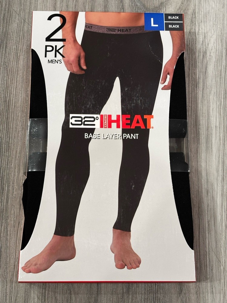 32 Degrees Heat Men's 2-Pack Stretch Quick-Dry Base Layer Pants, Black, Size L