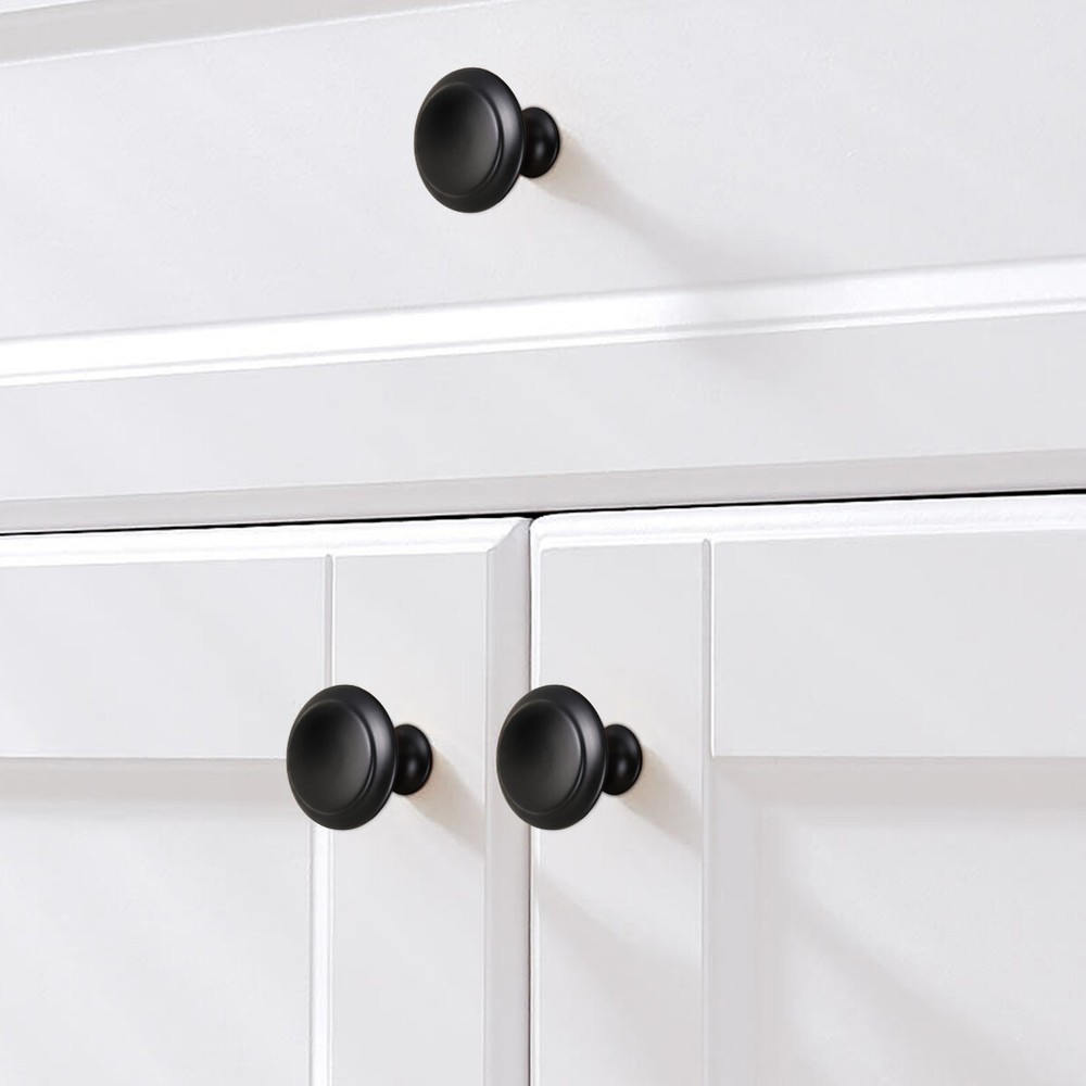 10-100 Pack Matte Black Kitchen Cabinet Knobs Round Drawer Pulls Stainless Steel