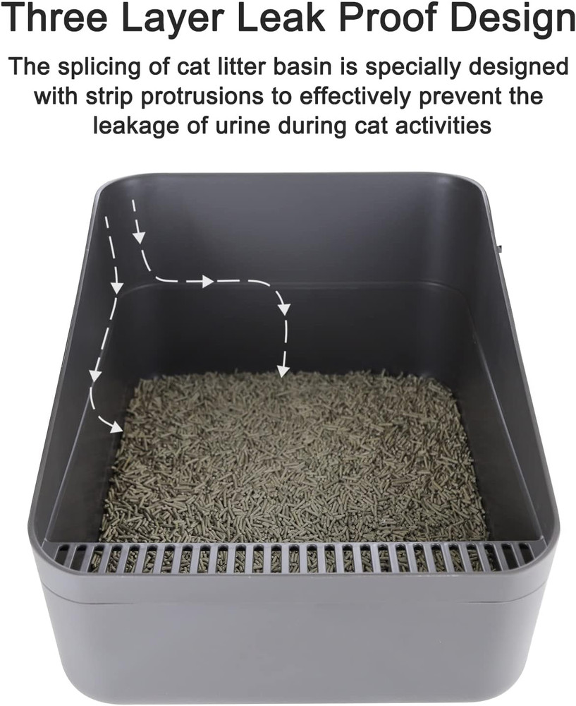 Cats Litter Box Low: Open Sifting Design -Tracking Space Saving - Grey Small Lit