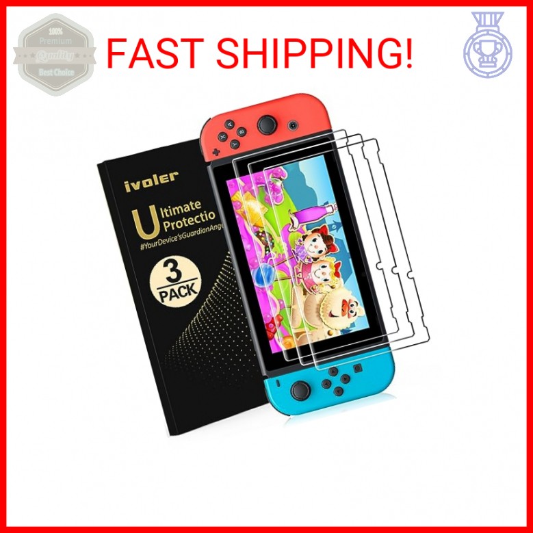 ivoler [3 Pack] Screen Protector Tempered Glass for Nintendo Switch, iVoler Tran